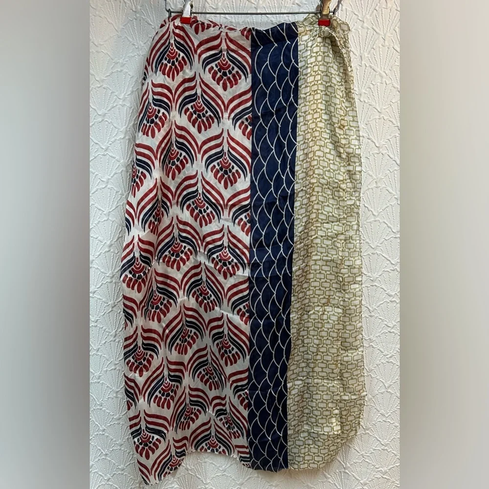 Large Michael Stars 100% Silk Blue, Red and White Geometric Scarf